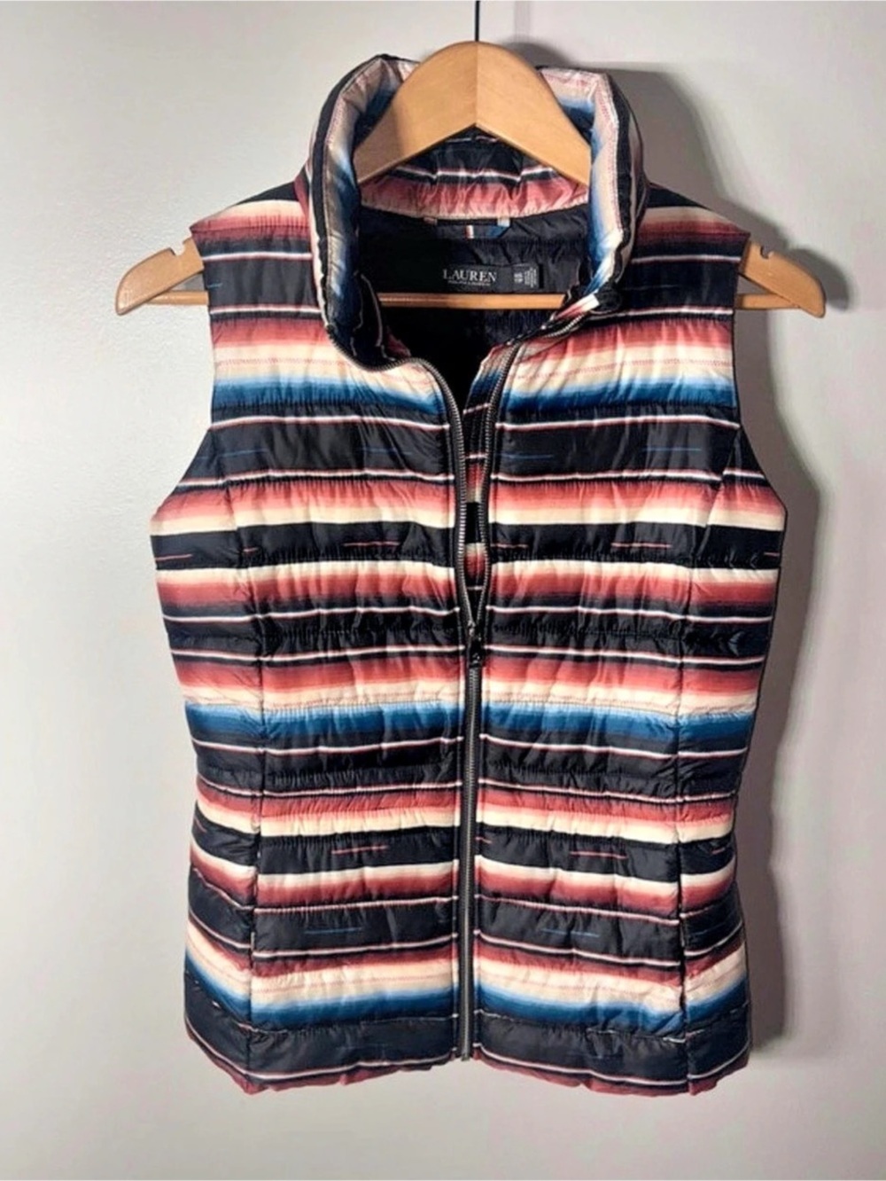 Lauren Ralph Lauren Women’s Striped Quilted Puffer Vest Multicolor Sz XXS